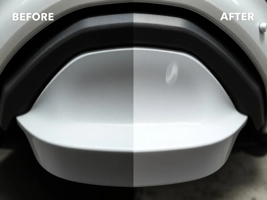 Close up of a automotive plastic bumper before and after res